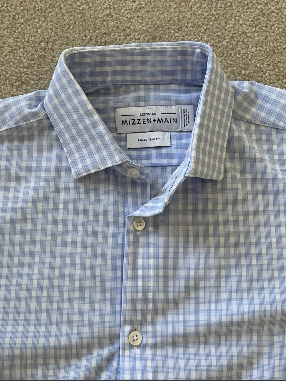 Mizzen+Main Leeward Shirt Small Trim Fit Blue White Performance MIZ-20534-S